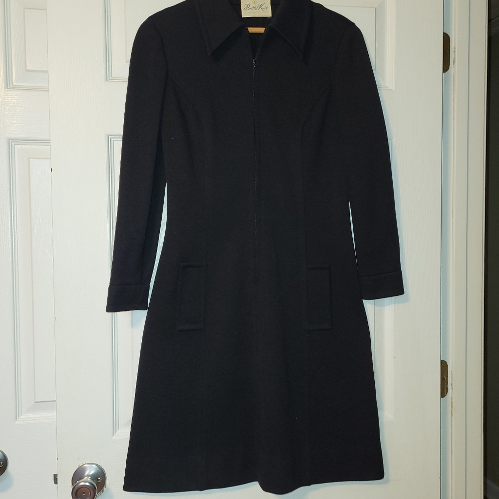 Butte Knit Vintage Wool Blend‎ Dress Women's 70s  Black Modest Classic Severe